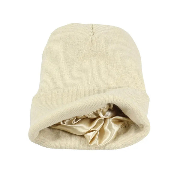 Satin Lined Knit Beanie Hat