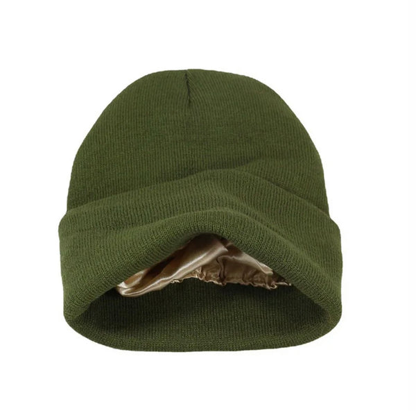 Satin Lined Knit Beanie Hat